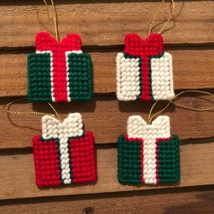 (4) Plastic Canvas Gift Ornaments